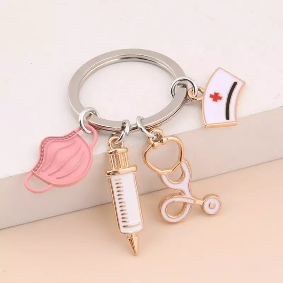 Nurses Keychain with Stethoscope, Nurses Cap & Pink Face Mask - Picture 2 of 16